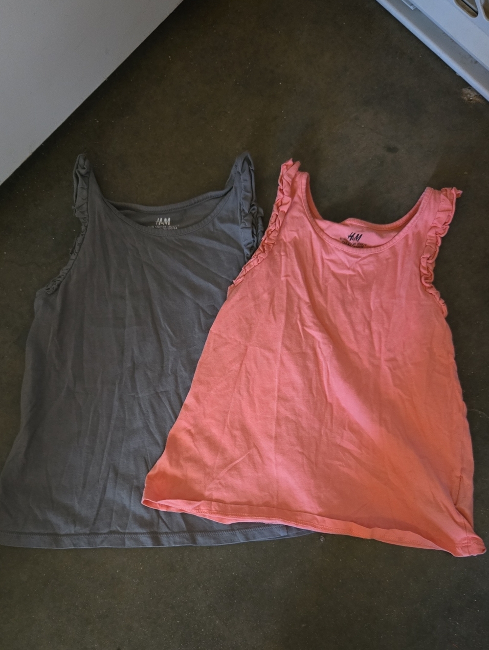 H&M Kids's Coral Pink & Gray Ruffle Shoulder Tank Tops